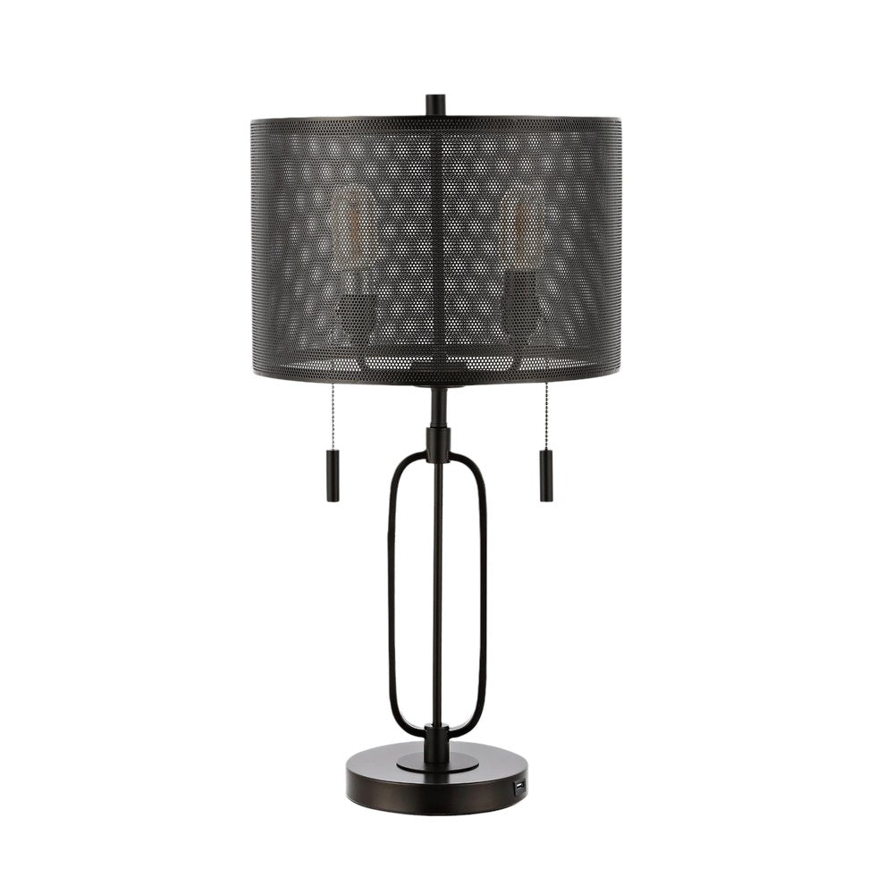 27" Antiqued Bronze Novelty Table Lamp With Drum Shade