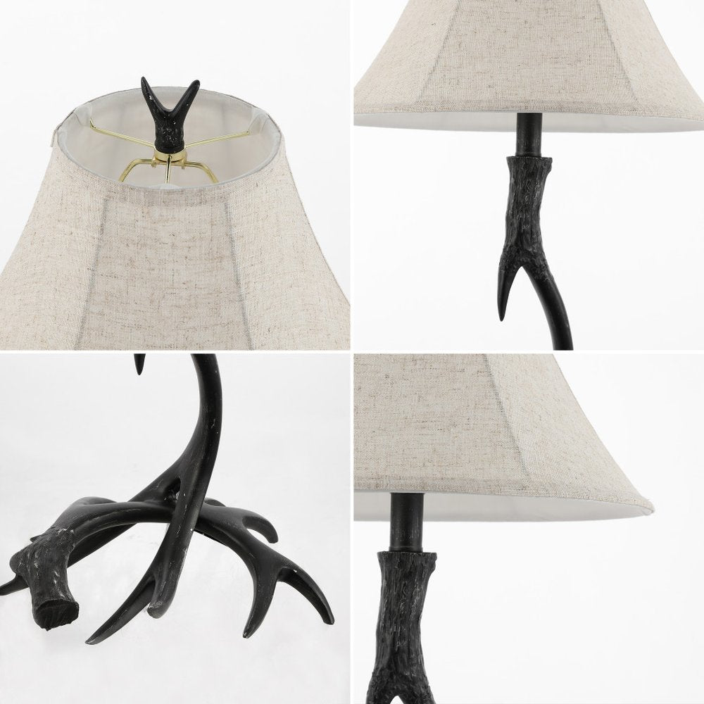28" Black Antlers Table Lamp With Bell Shade