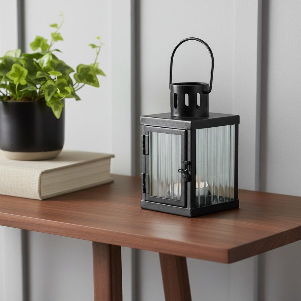 7" Black Metal Tabletop Lantern Candle Holder