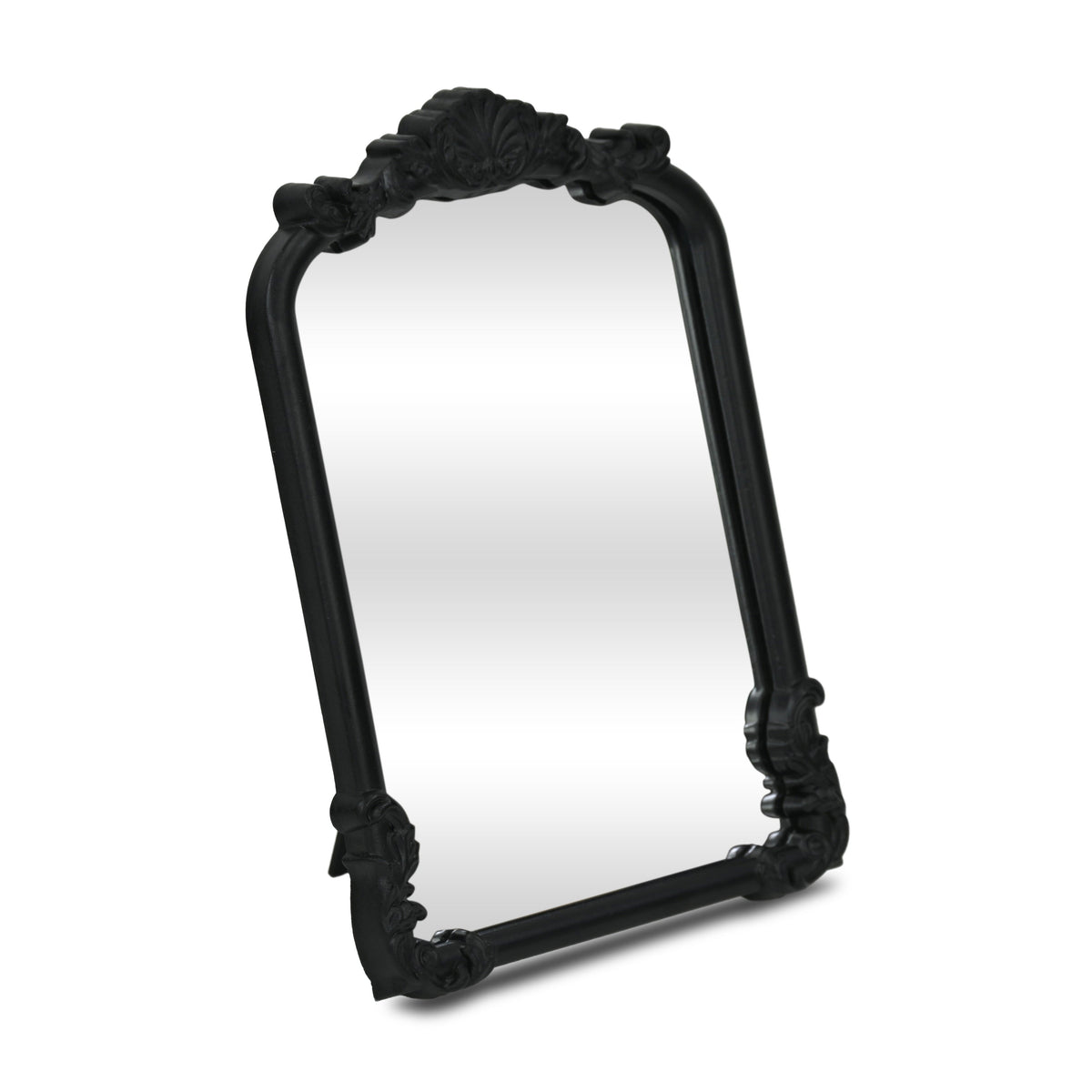 12" Black Solid Wood Scalloped Framed Makeup Shaving Tabletop Mirror