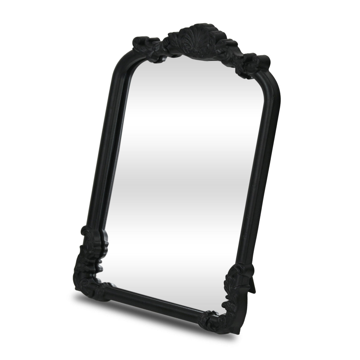 12" Black Solid Wood Scalloped Framed Makeup Shaving Tabletop Mirror