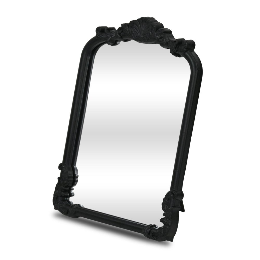 12" Black Solid Wood Scalloped Framed Makeup Shaving Tabletop Mirror