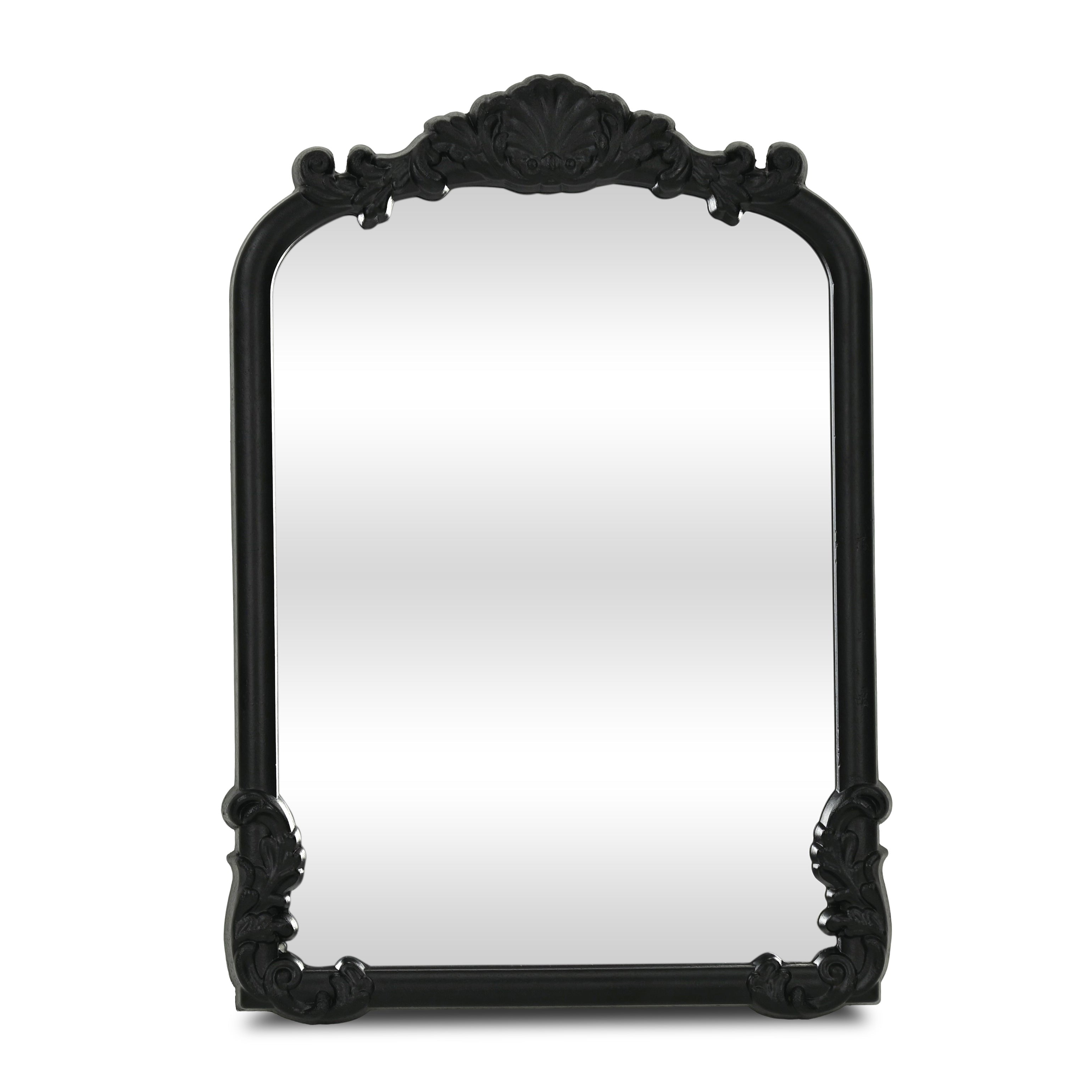 12" Black Solid Wood Scalloped Framed Makeup Shaving Tabletop Mirror