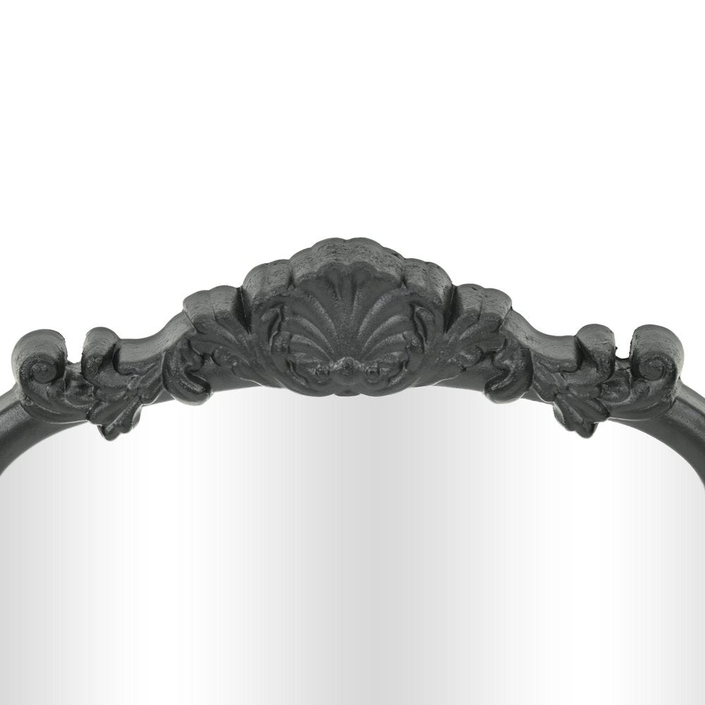 12" Black Solid Wood Scalloped Framed Makeup Shaving Tabletop Mirror
