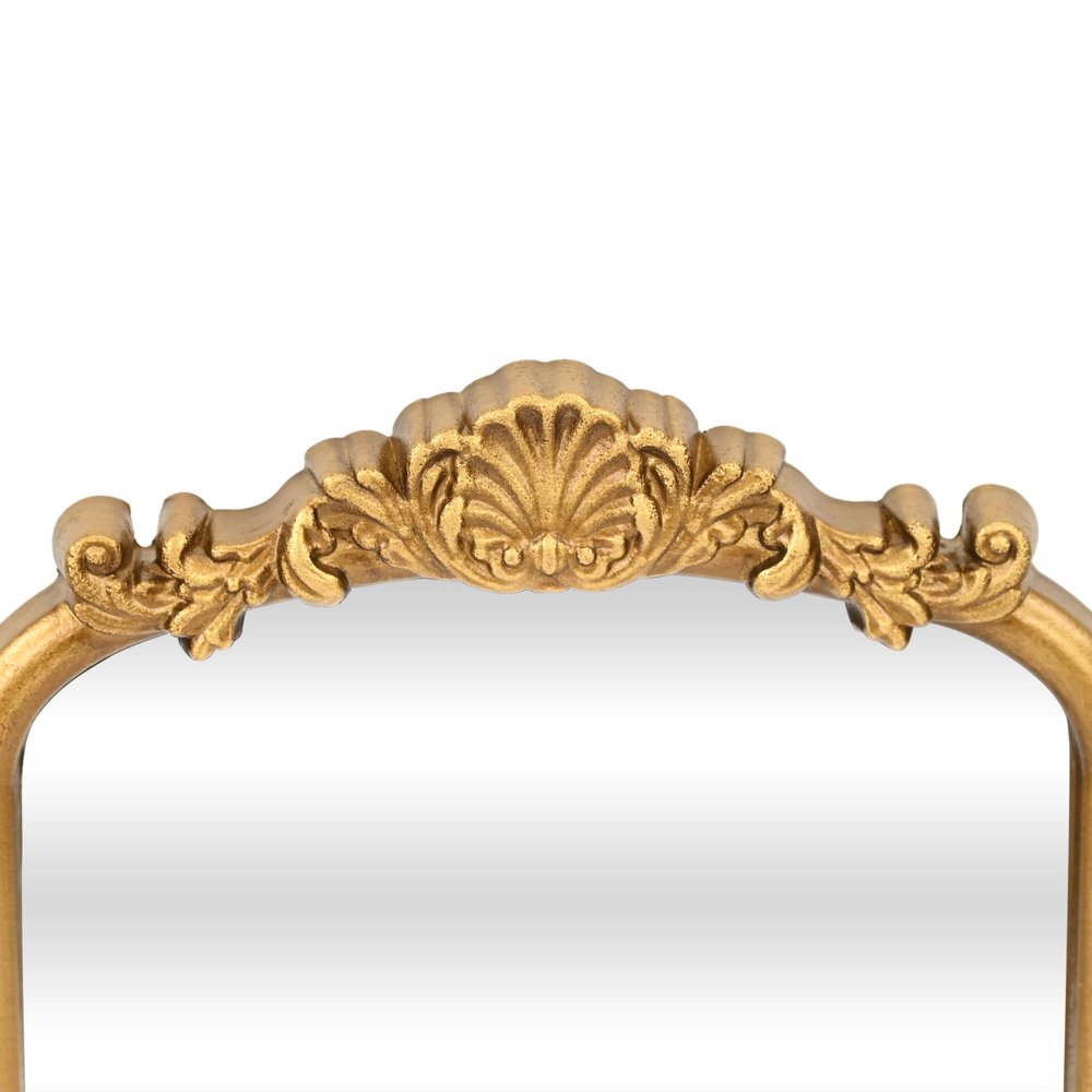 12" Gold Solid Solid Wood Scalloped Framed Makeup Shaving Tabletop Mirror