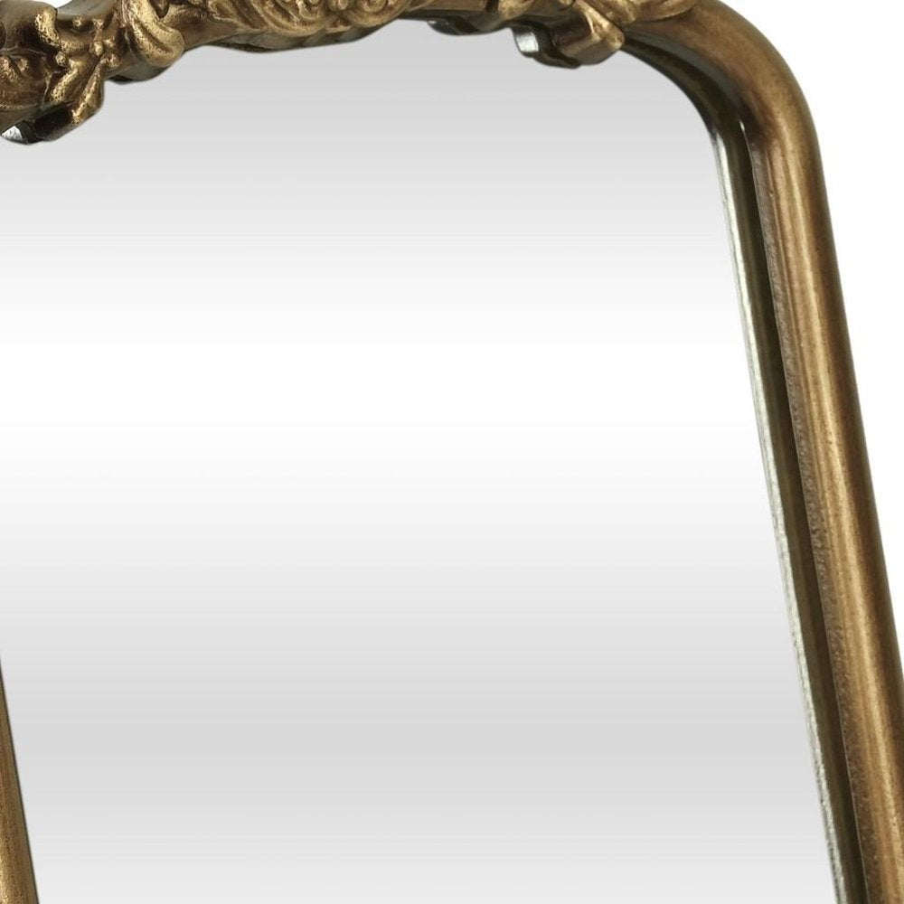 12" Gold Solid Solid Wood Scalloped Framed Makeup Shaving Tabletop Mirror
