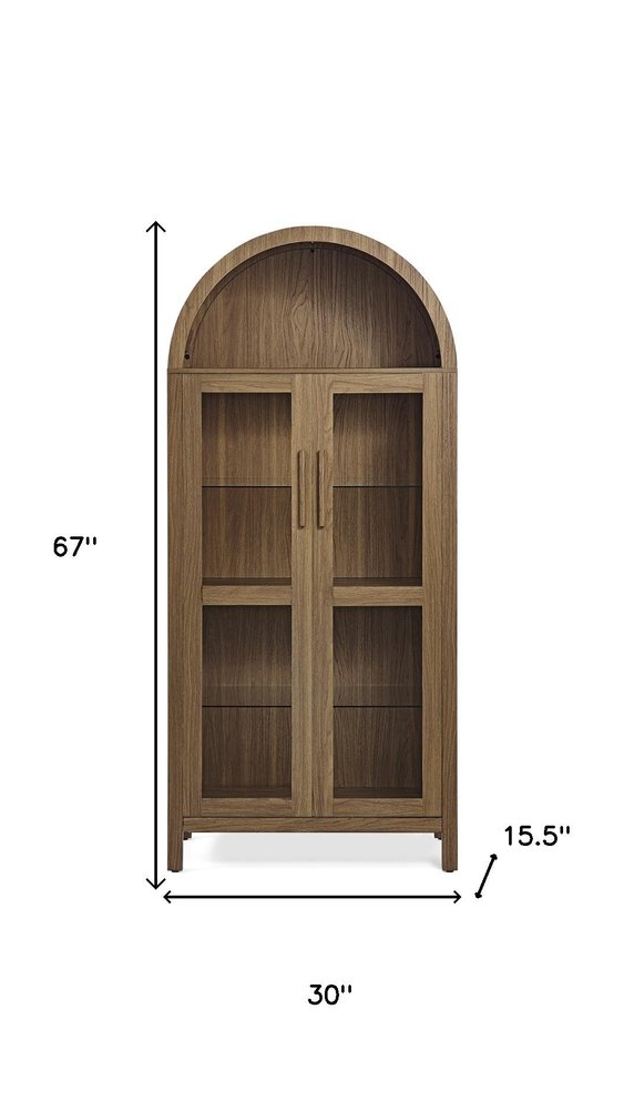67" Brown Wood Oval Accent Cabinet With Two Doors