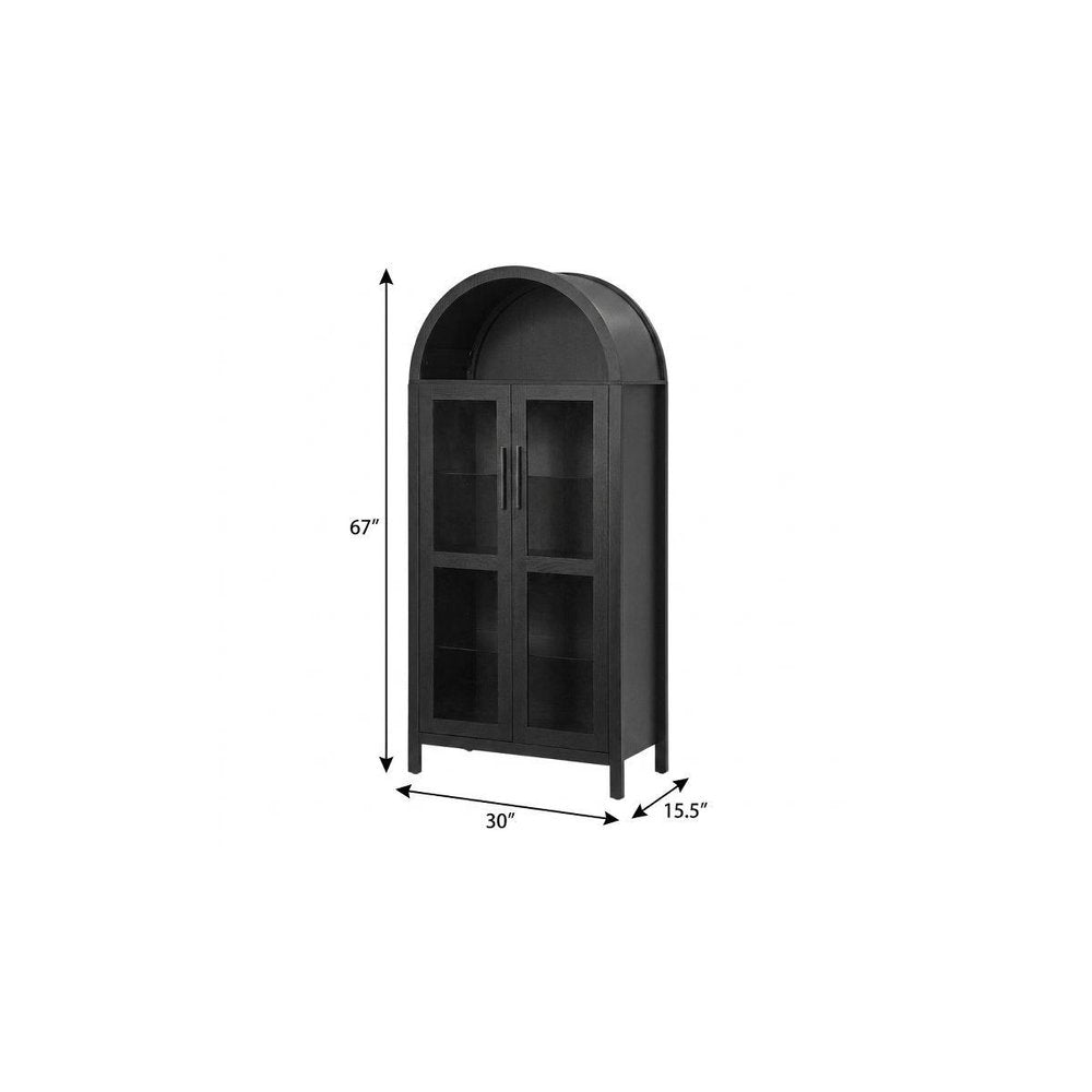 30" Black Wood Oval Accent Cabinet With Two Doors