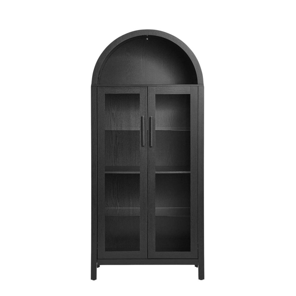 30" Black Wood Oval Accent Cabinet With Two Doors