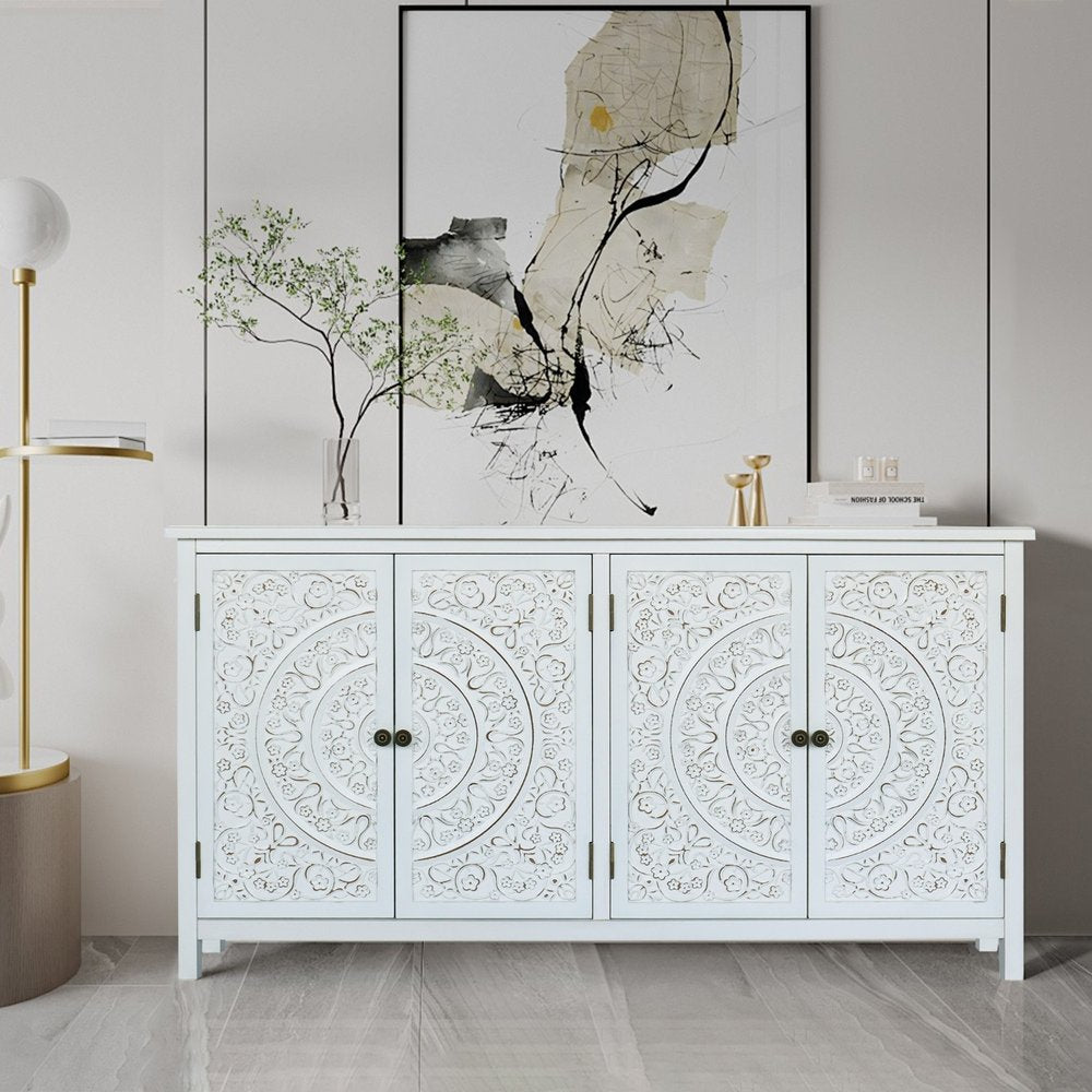 60" White Wood Sideboard With Four Doors