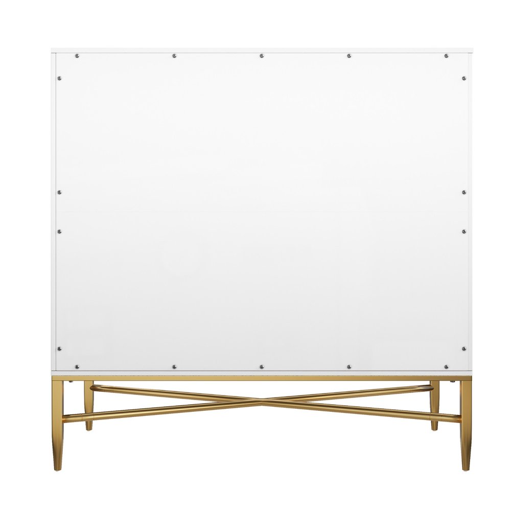 32" White and Gold Wood Accent Cabinet With Two Doors