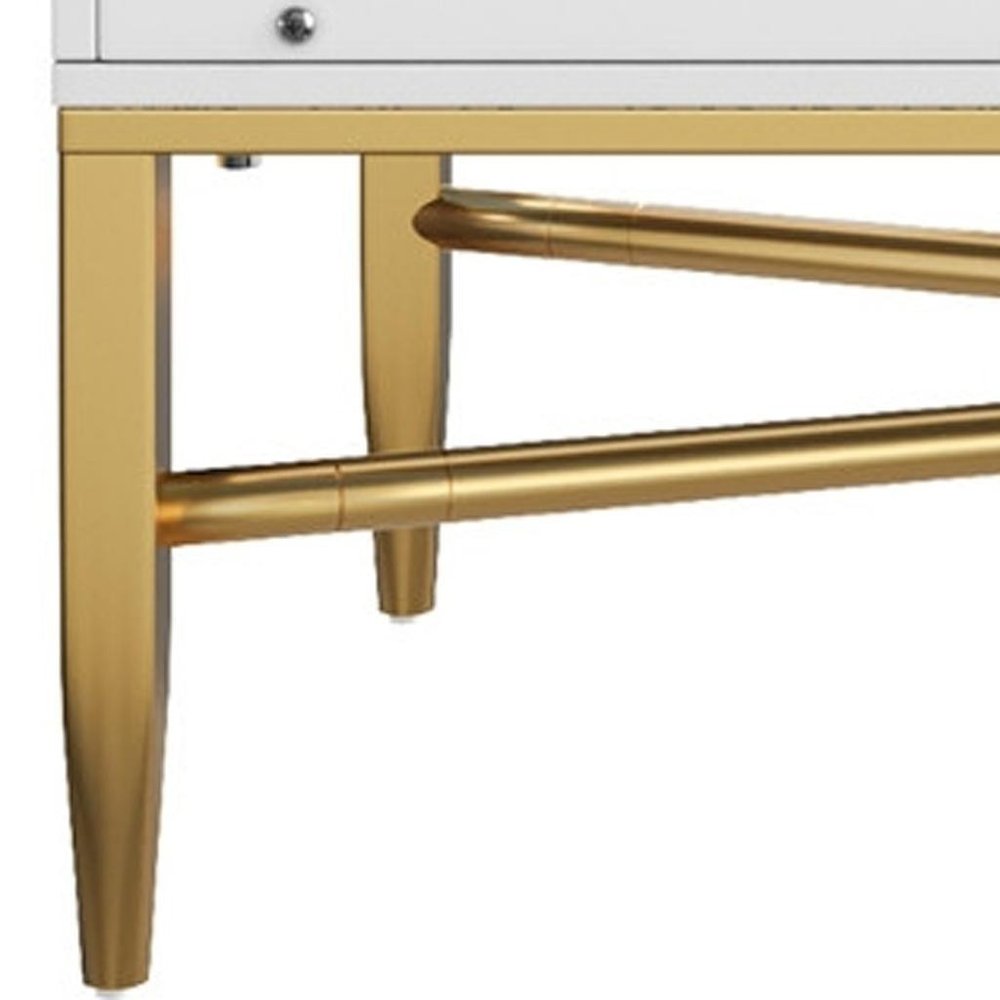 32" White and Gold Wood Accent Cabinet With Two Doors