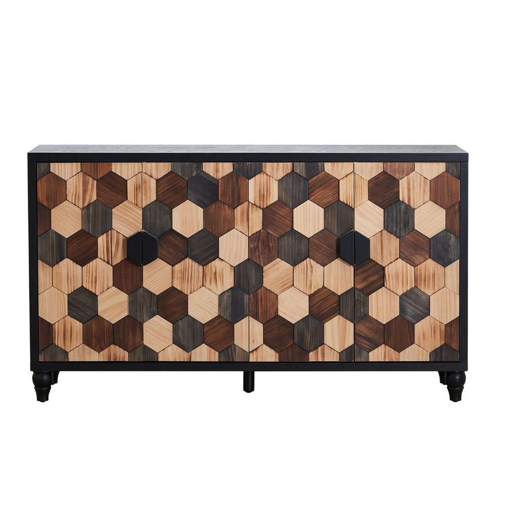 60" Brown Wood Sideboard With Four Doors