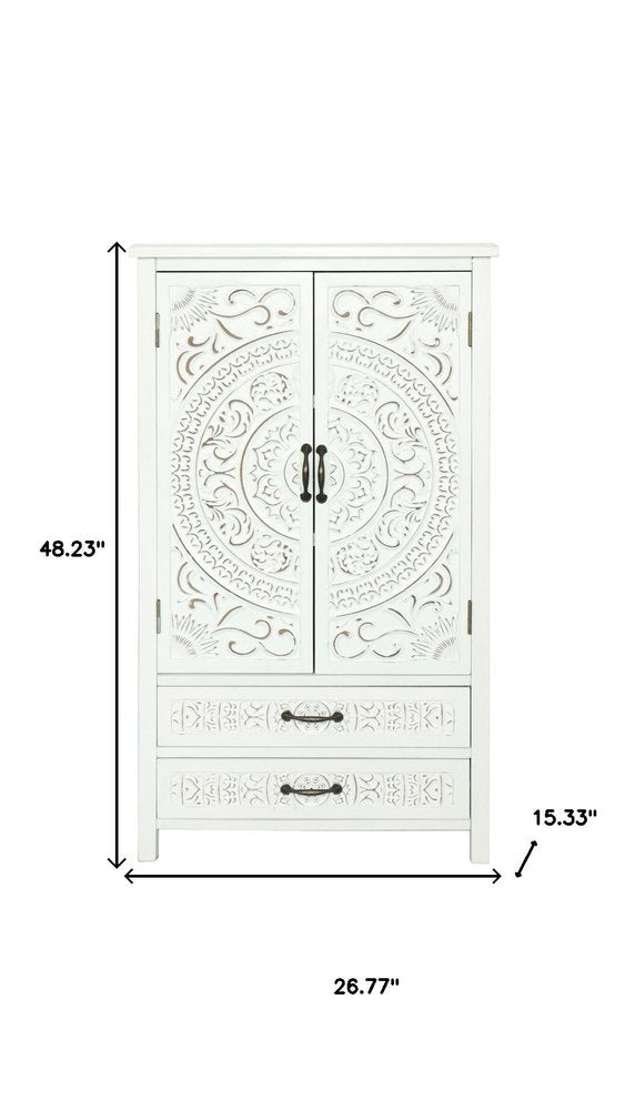 27" White Wood Accent Cabinet With Two Doors And Two Drawers