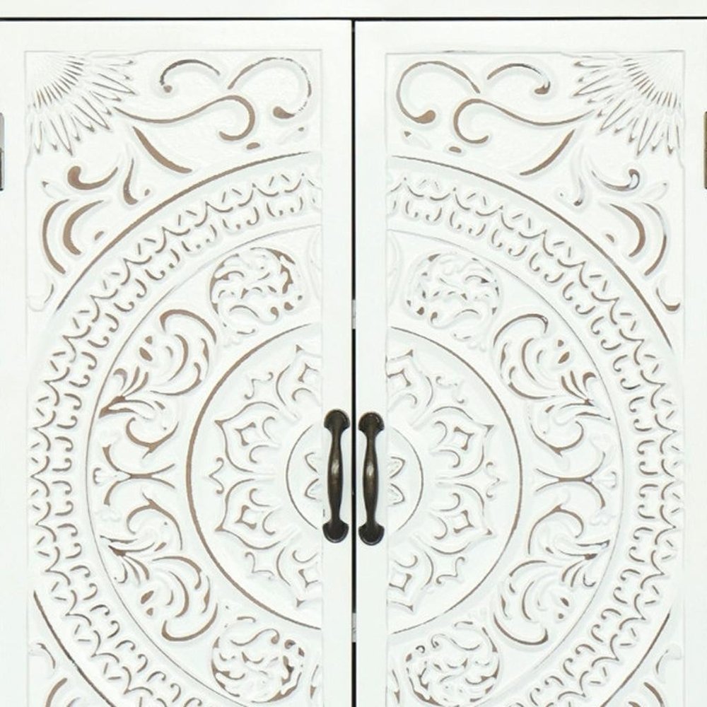 27" White Wood Accent Cabinet With Two Doors And Two Drawers