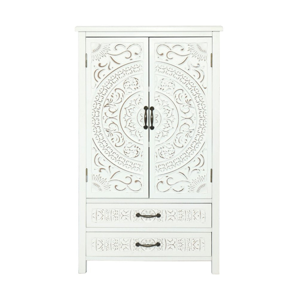 27" White Wood Accent Cabinet With Two Doors And Two Drawers