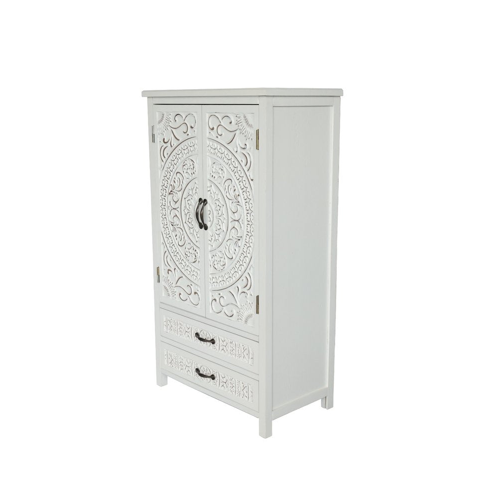 27" White Wood Accent Cabinet With Two Doors And Two Drawers