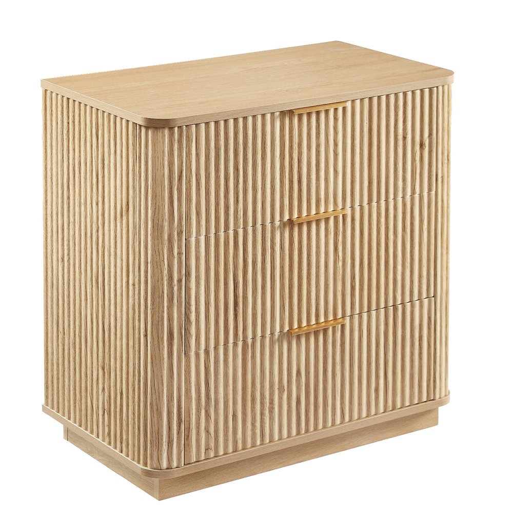 28" Oak Ribbed Texture Wood Three Drawer Dresser