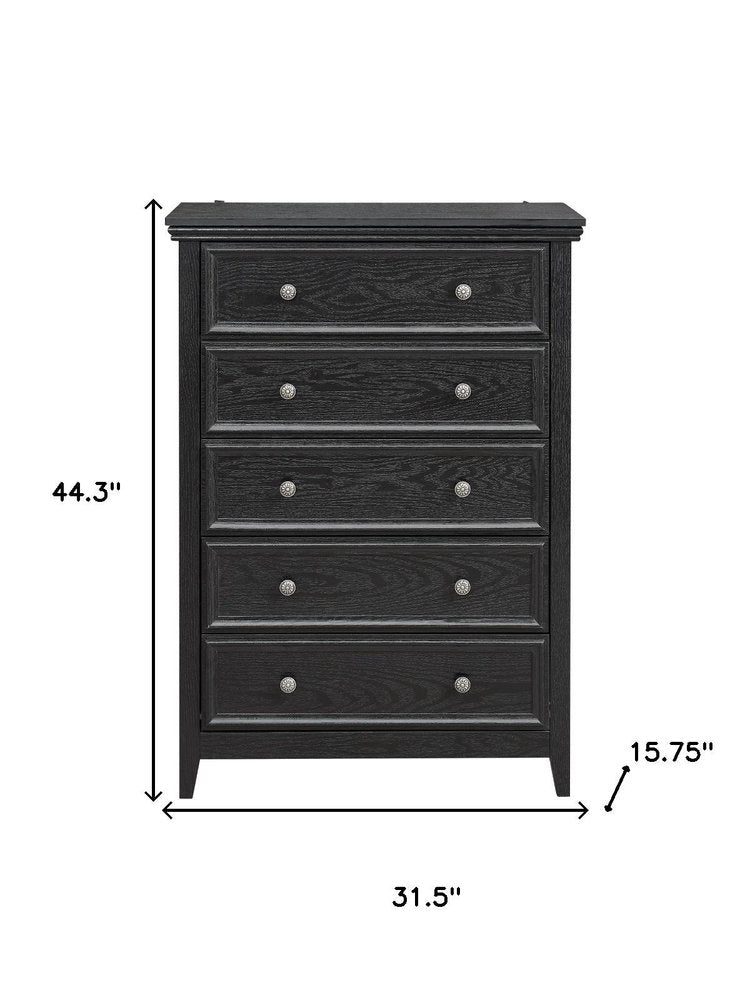 32" Black Wood Five Drawer Dresser