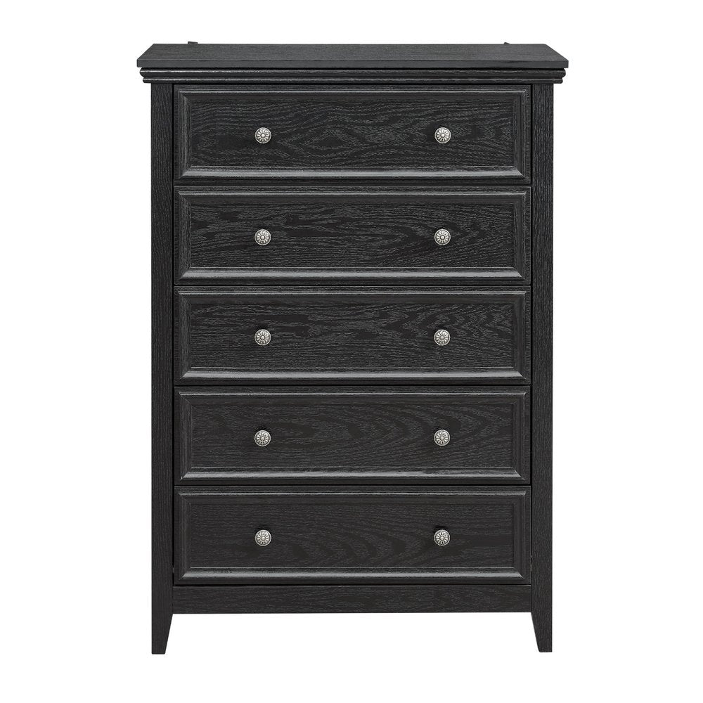32" Black Wood Five Drawer Dresser