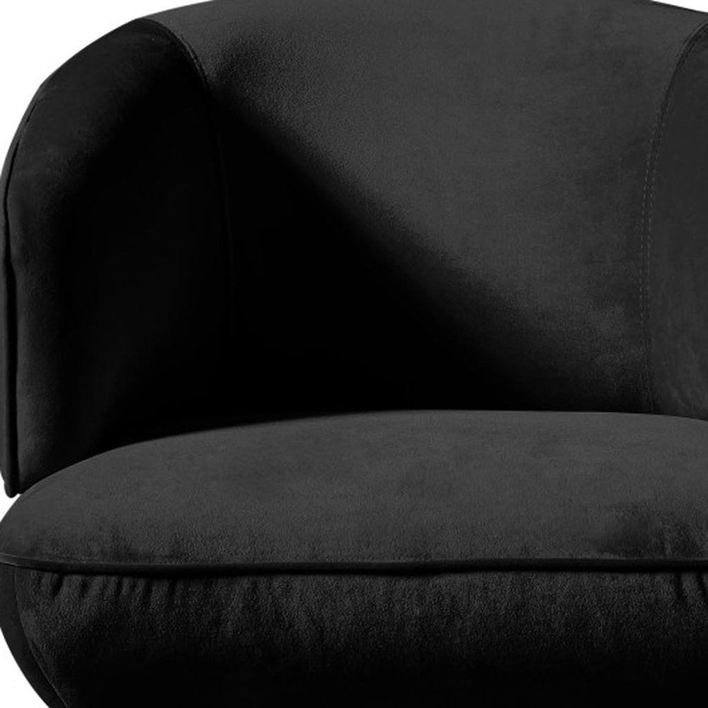 28" Black Velvet and Steel Lounge Chair