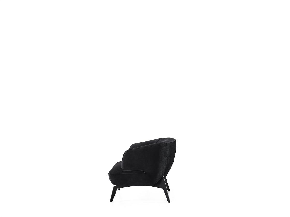 28" Black Velvet and Steel Lounge Chair