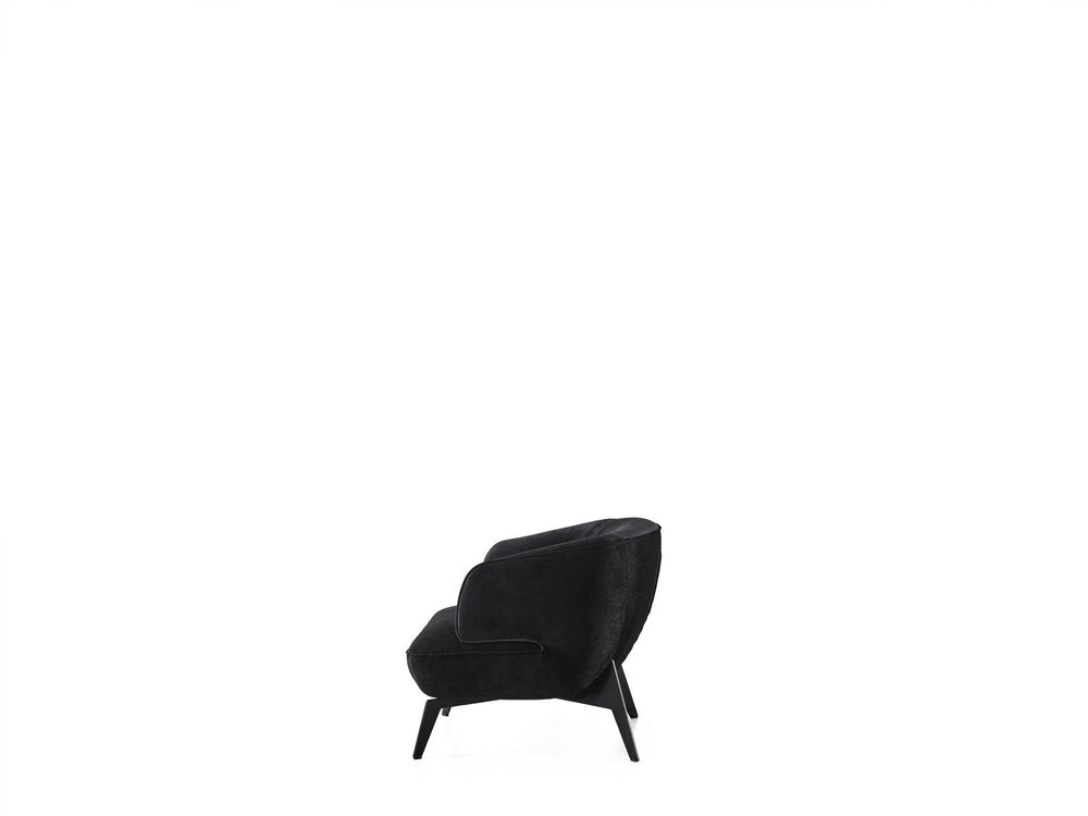 28" Black Velvet and Steel Lounge Chair