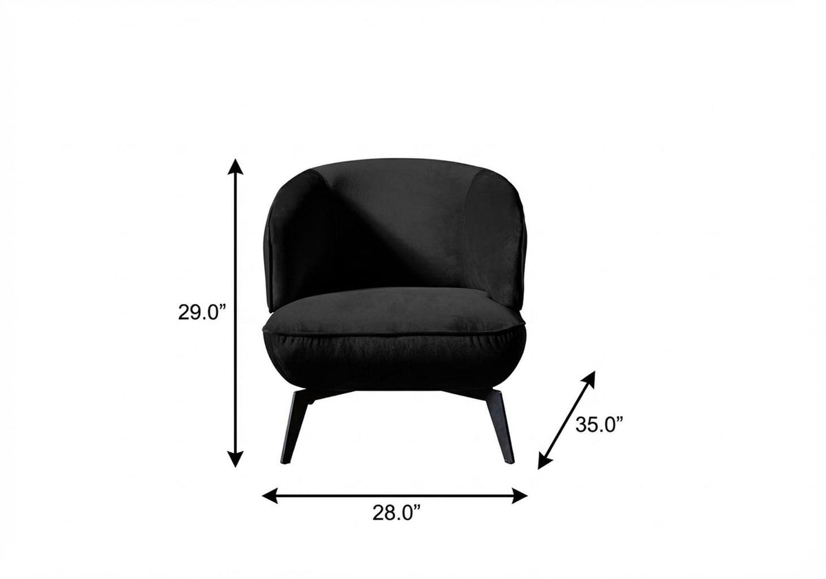 28" Black Velvet and Steel Lounge Chair
