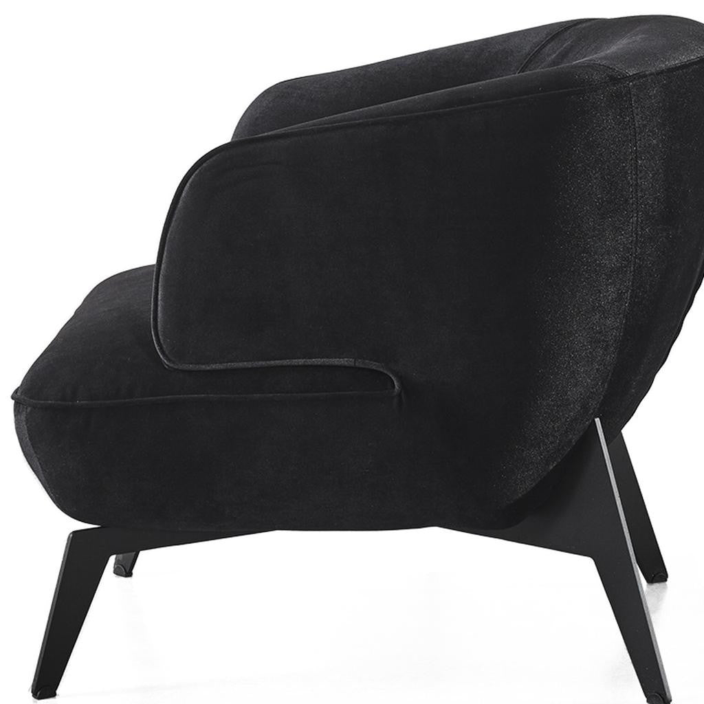 28" Black Velvet and Steel Lounge Chair