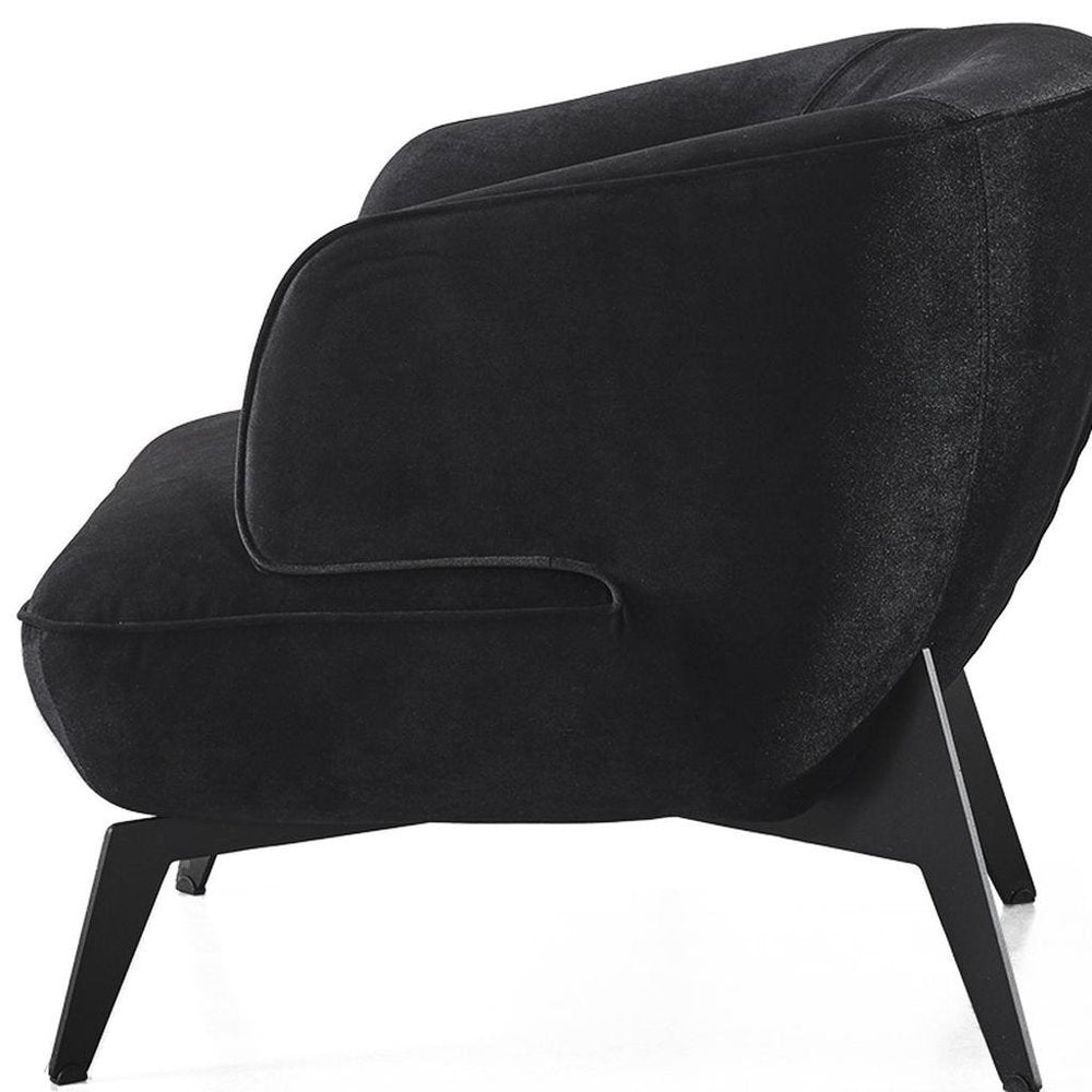 28" Black Velvet and Steel Lounge Chair