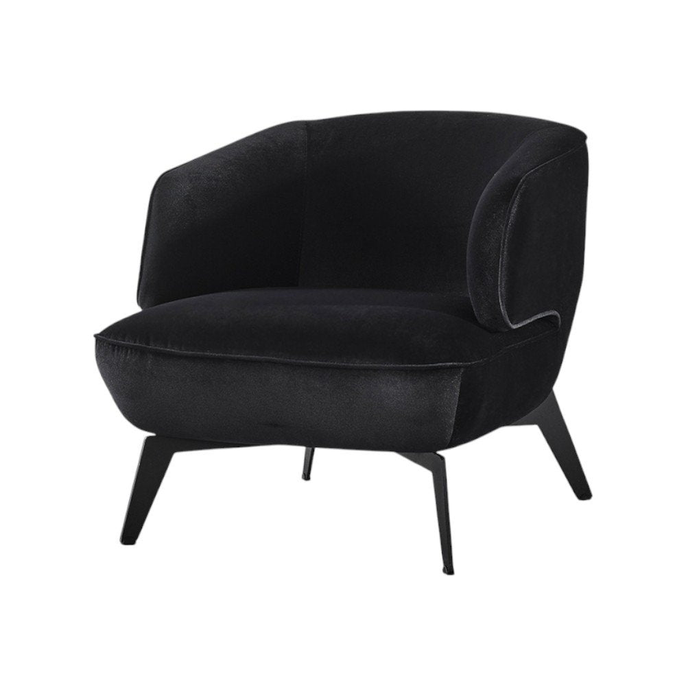 28" Black Velvet and Steel Lounge Chair