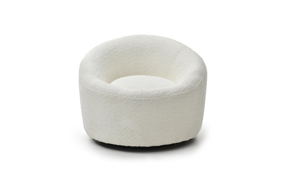 33" White Boucle Swivel Lounge Chair