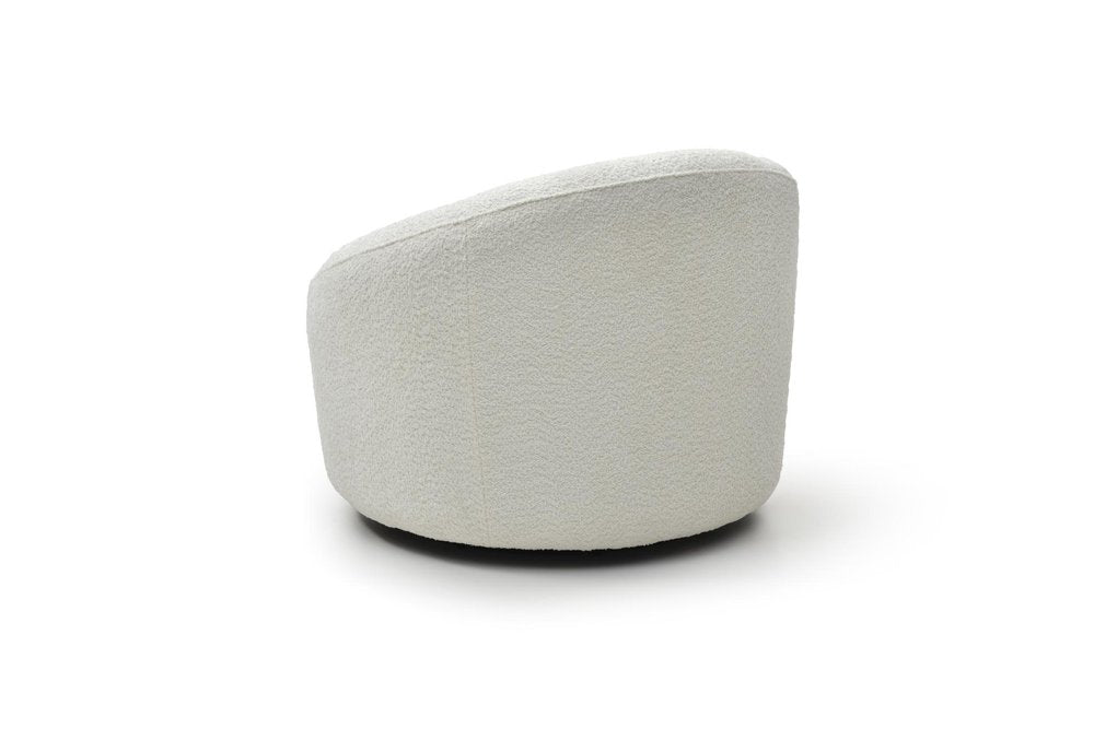 33" White Boucle Swivel Lounge Chair