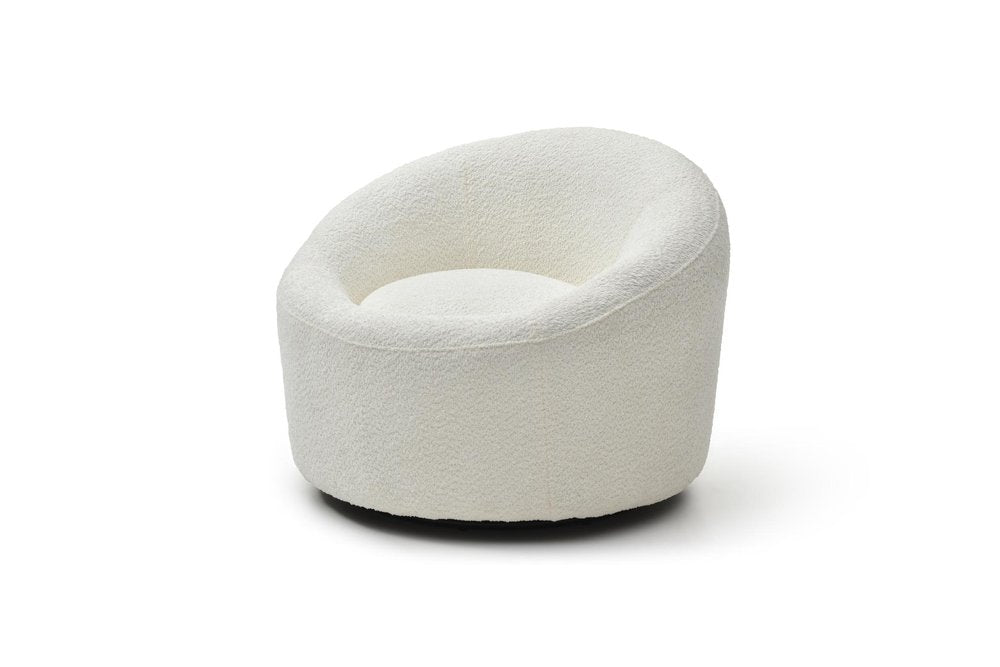 33" White Boucle Swivel Lounge Chair