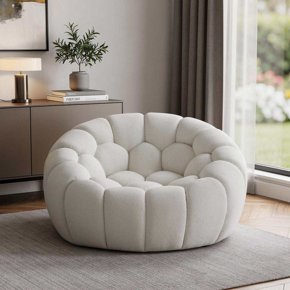 49" White Tufted Boucle Curved Lounge Chair
