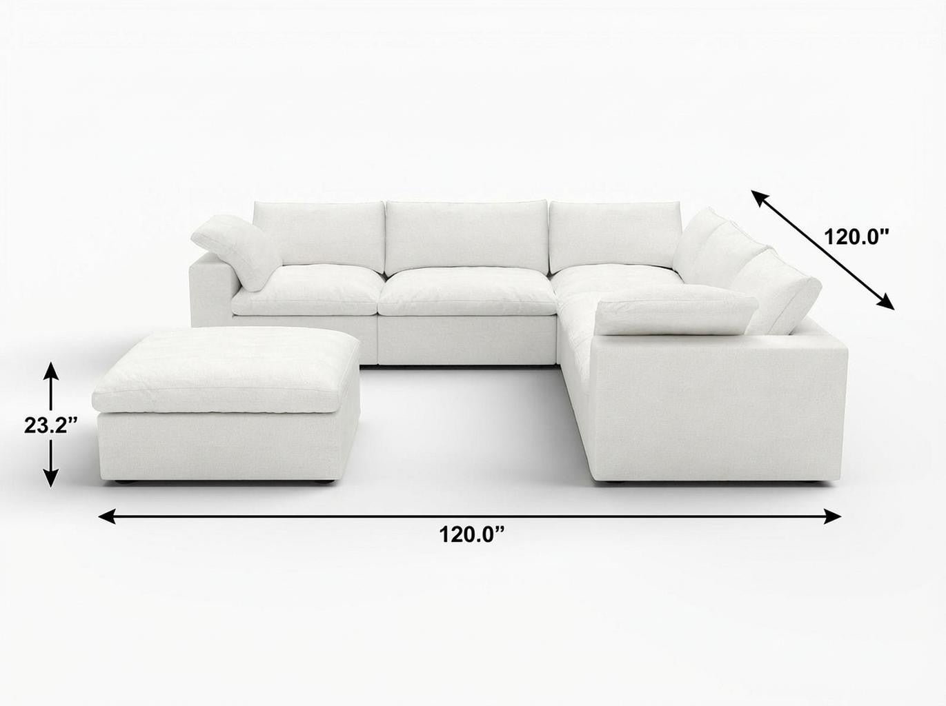White Linen Blend Modular L Shaped Six Piece Corner Sectional With Ottoman