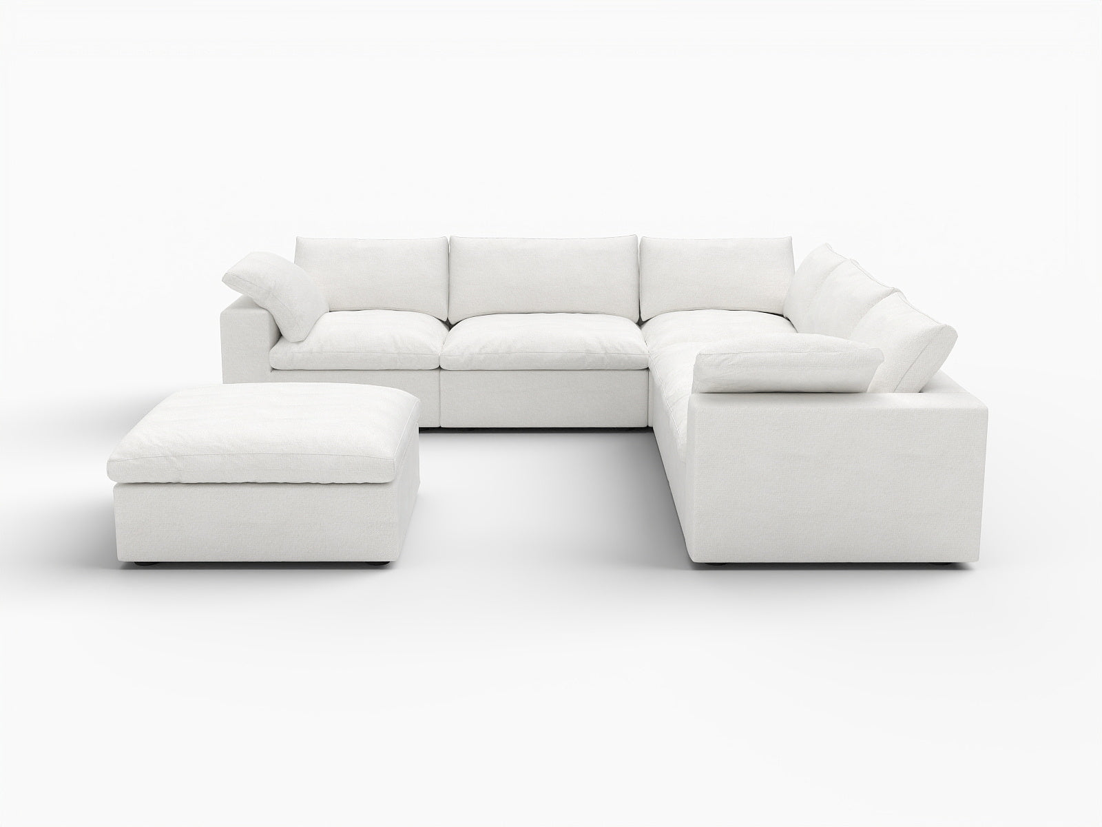 White Linen Blend Modular L Shaped Six Piece Corner Sectional With Ottoman