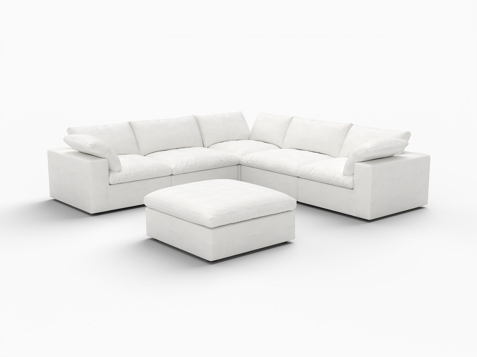 White Linen Blend Modular L Shaped Six Piece Corner Sectional With Ottoman