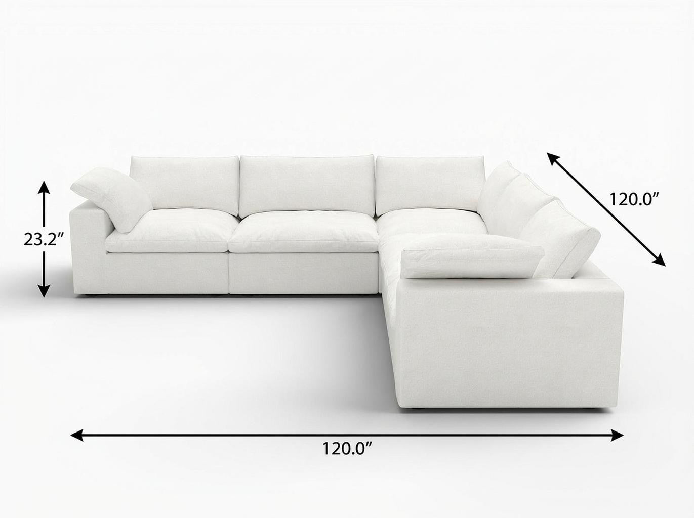 White Linen Blend Modular L Shaped Five Piece Corner Sectional