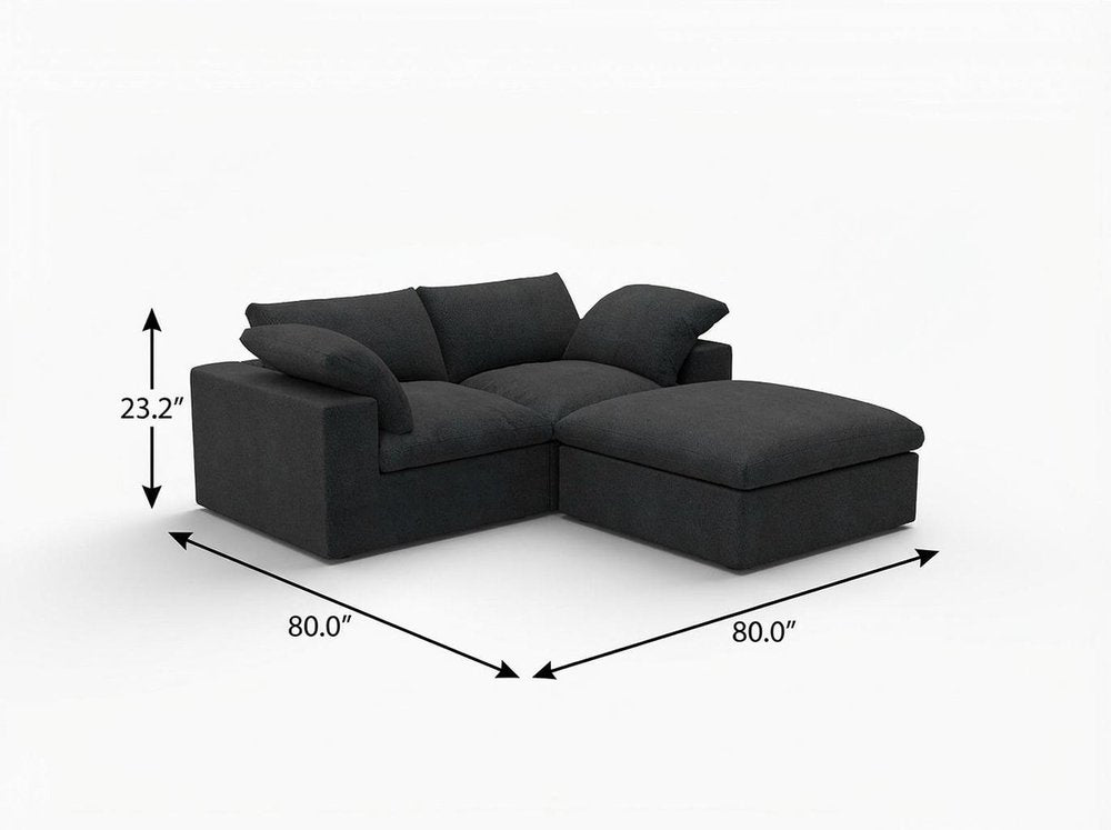 80" Light Gray Linen Blend Modular Loveseat With Storage Ottoman