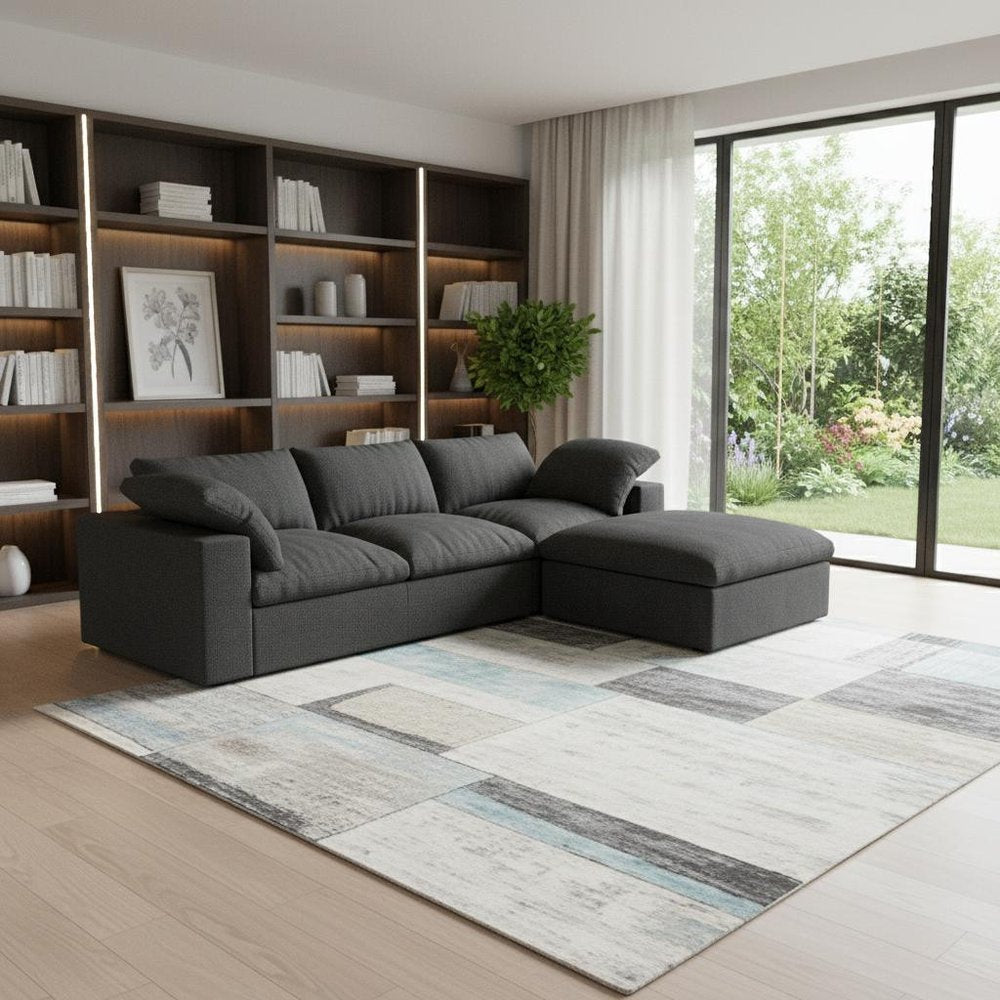Light Gray Linen Blend Modular L Shaped Three Piece Corner Sectional