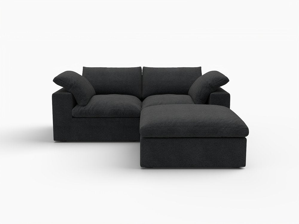 80" Light Gray Linen Blend Modular Loveseat With Storage Ottoman