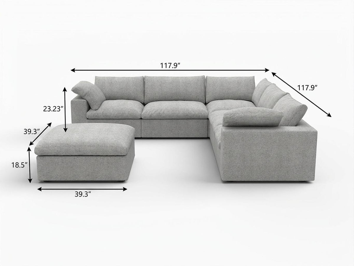 Light Gray Linen Blend Modular L Shaped Six Piece Corner Sectional With Ottoman