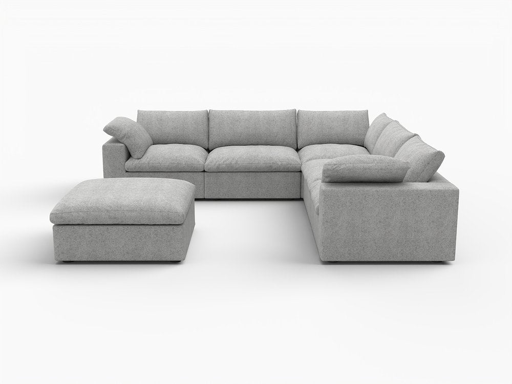 Light Gray Linen Blend Modular L Shaped Six Piece Corner Sectional With Ottoman