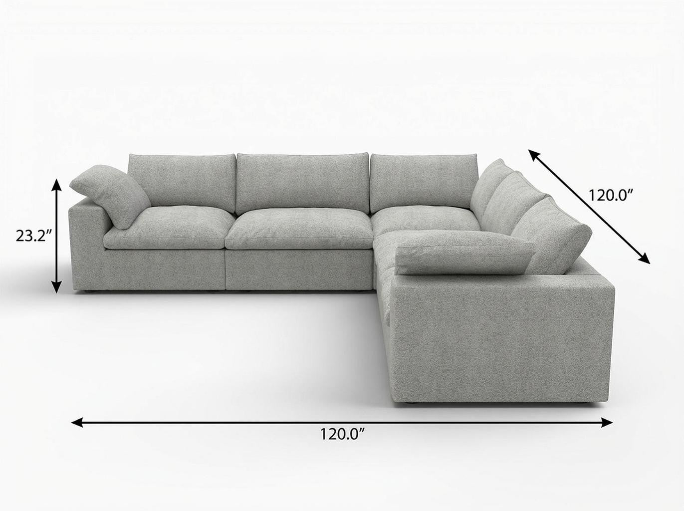 Light Gray Linen Blend Modular L Shaped Five Piece Corner Sectional