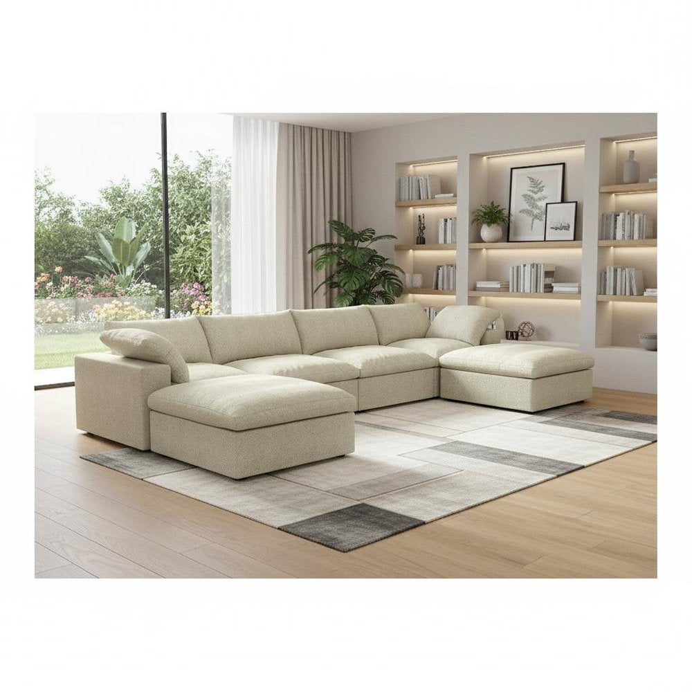 160" Black Linen Blend Modular Sofa With Ottomans Toss Pillows And Storage