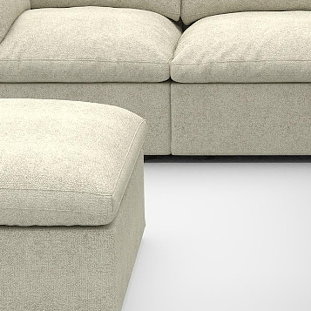 Khaki Linen Blend Modular L Shaped Six Piece Sofa and Chaise Sectional With Ottoman