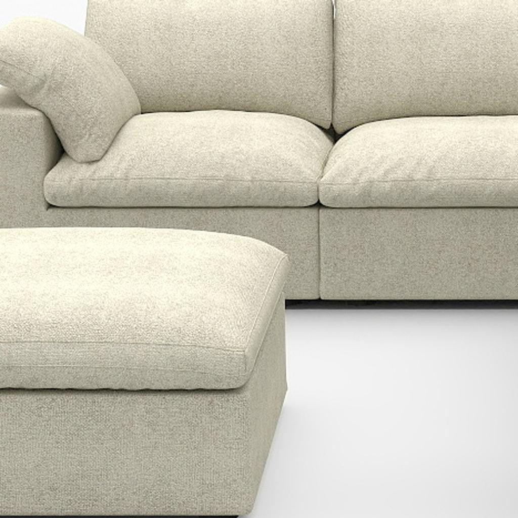 Khaki Linen Blend Modular L Shaped Six Piece Sofa and Chaise Sectional With Ottoman