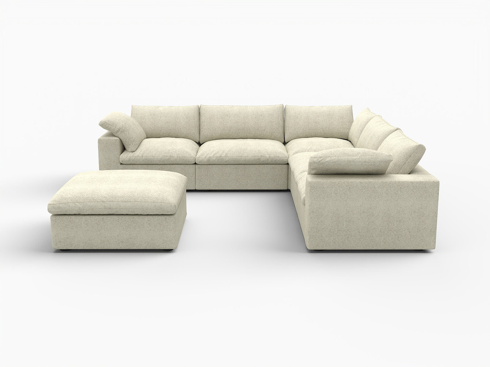 Khaki Linen Blend Modular L Shaped Six Piece Sofa and Chaise Sectional With Ottoman