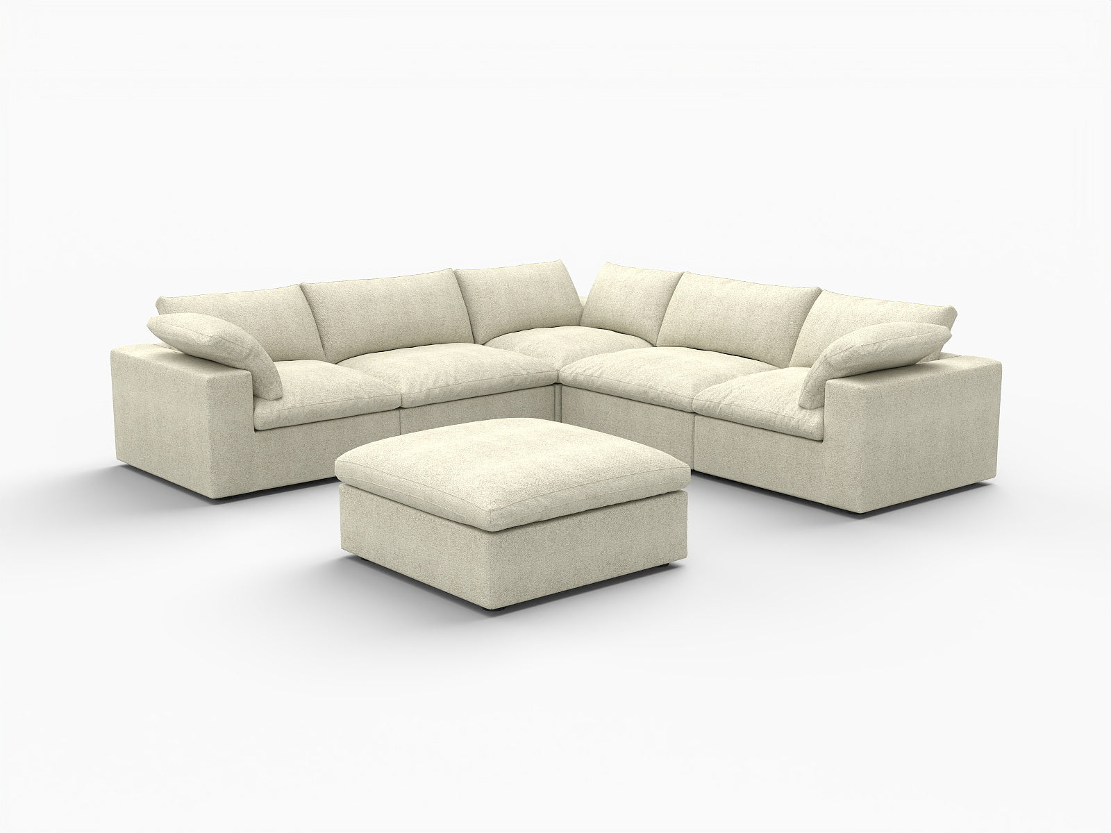 Khaki Linen Blend Modular L Shaped Six Piece Sofa and Chaise Sectional With Ottoman